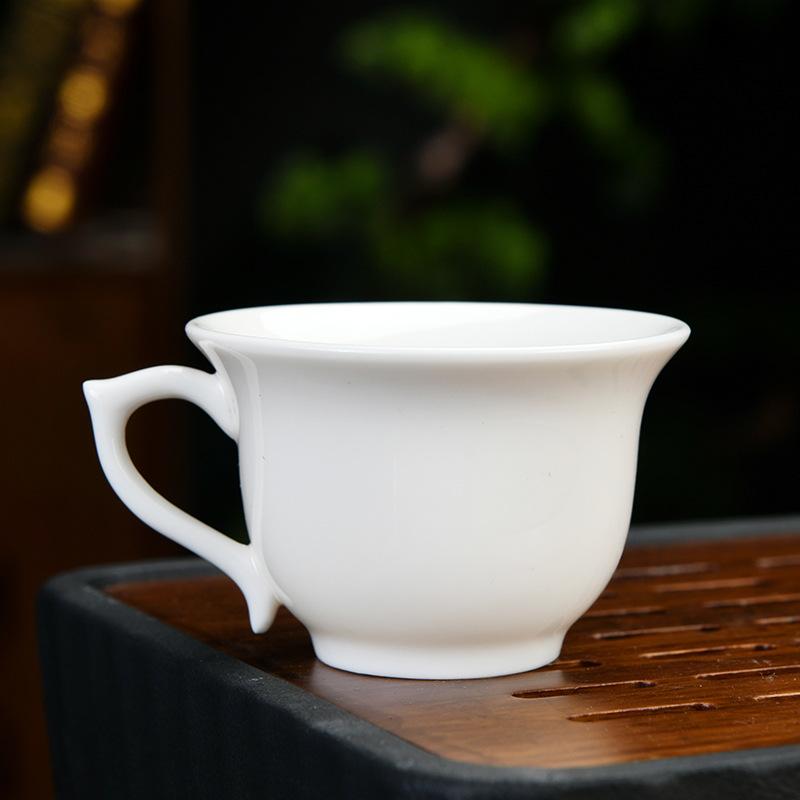 Handmade White Porcelain Tea Cup Heat Resistant Handle Personal Gongfu Teacup for Tea Ceremony