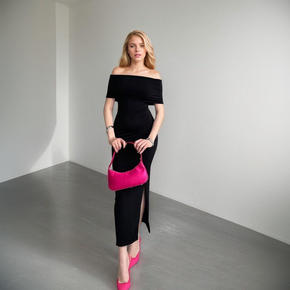 European & American Women's One-Shoulder Slit Evening Gown - Mature Style Long Summer Dress