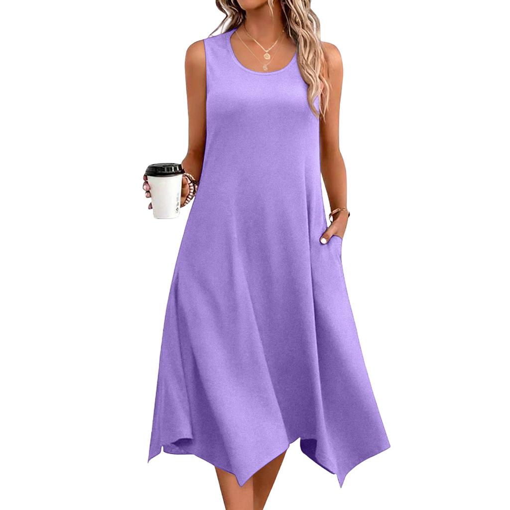 Women's Casual Dress For Summer Tank Dress Loose Beach Dress With Pockets Flare Midi Sundress