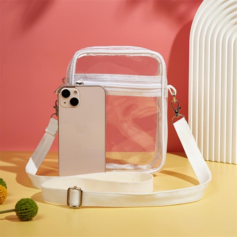 Mini durchsichtige Umhängetasche, Trendige quadratische Handytasche, Damen Reißverschluss Strand-Schultertasche