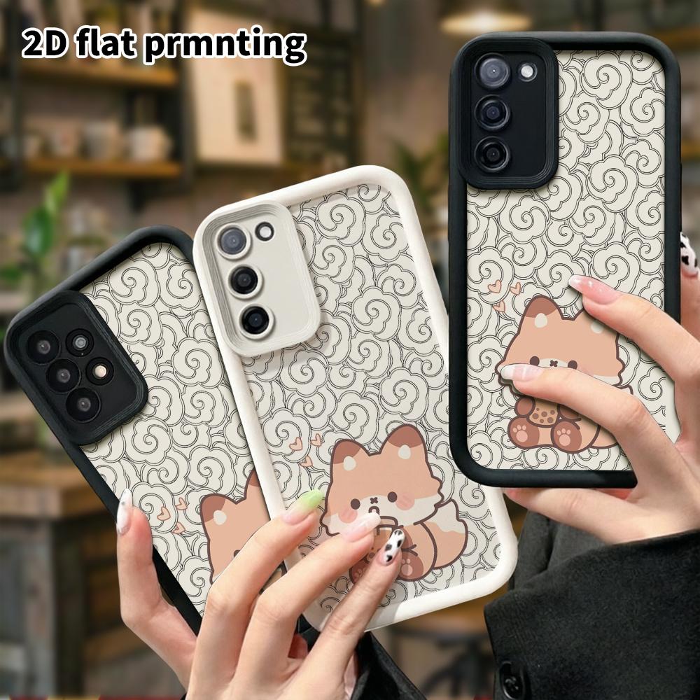 Phone Case: 2D Flat Samsung Galaxy A34 A35 M05 M06 S20 S22 S21 FE Plus 5G Protective Case, Little Fox Drinking Milk Tea, Christmas and Halloween Gifts