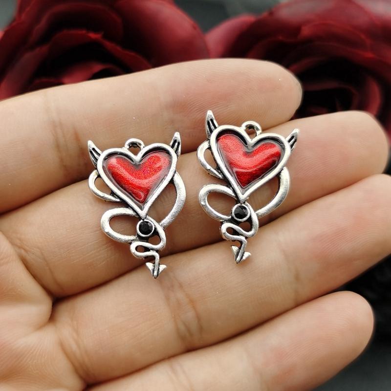 10pcs 18*27mm Heart Shape Wing Fox Cute Gothic Jewelry Charm Enamel Halloween Pendant DIY Necklace Earrings Handmade Accessories