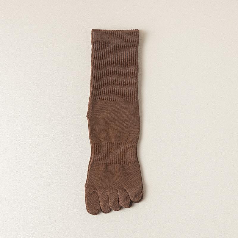 Men's Seamless Split Toe Cotton Socks: Solid & Striped, Breathable, Antibacterial, Anti-Odor, Mid-Calf Casual.