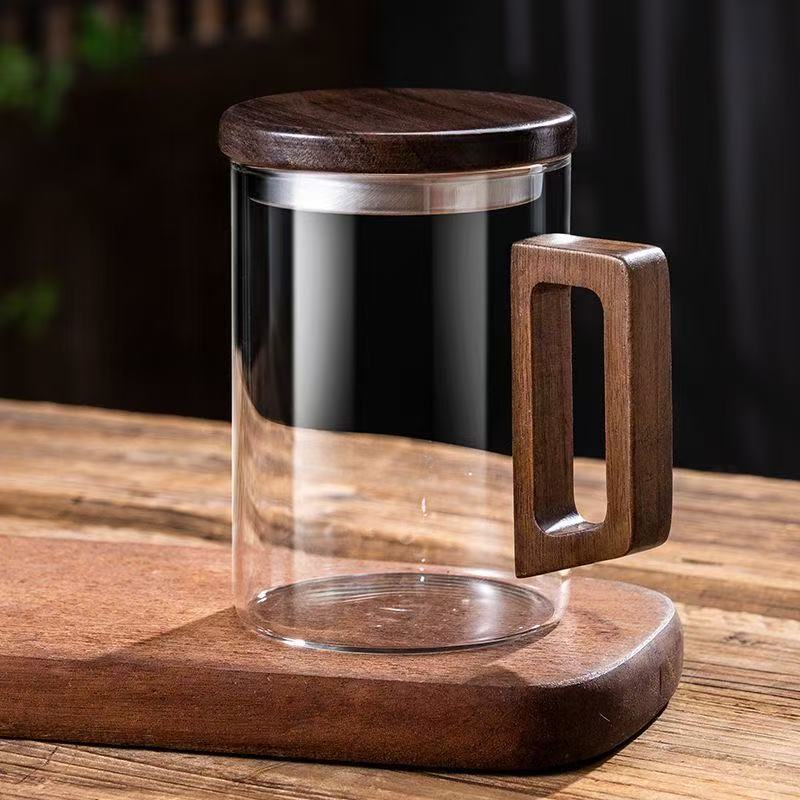 High temperature resistant walnut handle tea separation cup tea glass with lid office teacup Guanshan cup