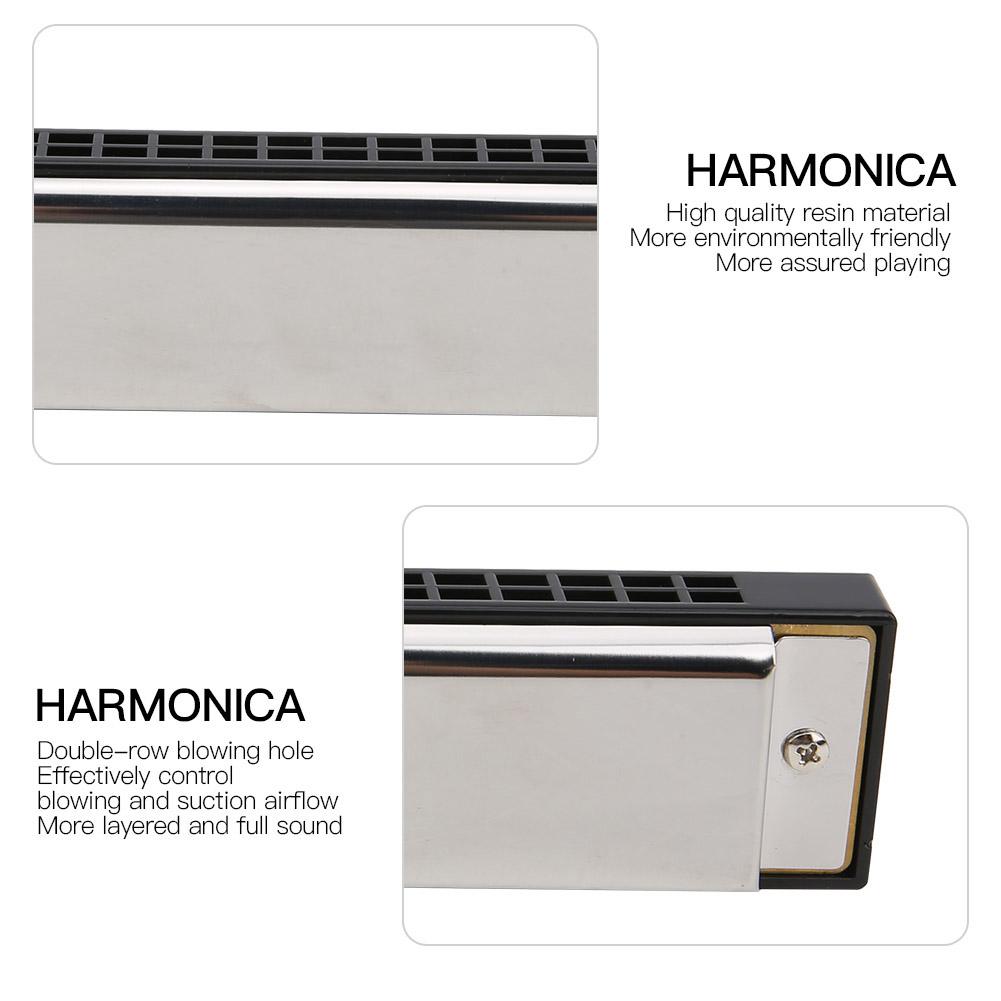 C Key Harmonica 24‑Hole Polyphonic Student Adult Beginner Playing Resin Accented Mouth Organ