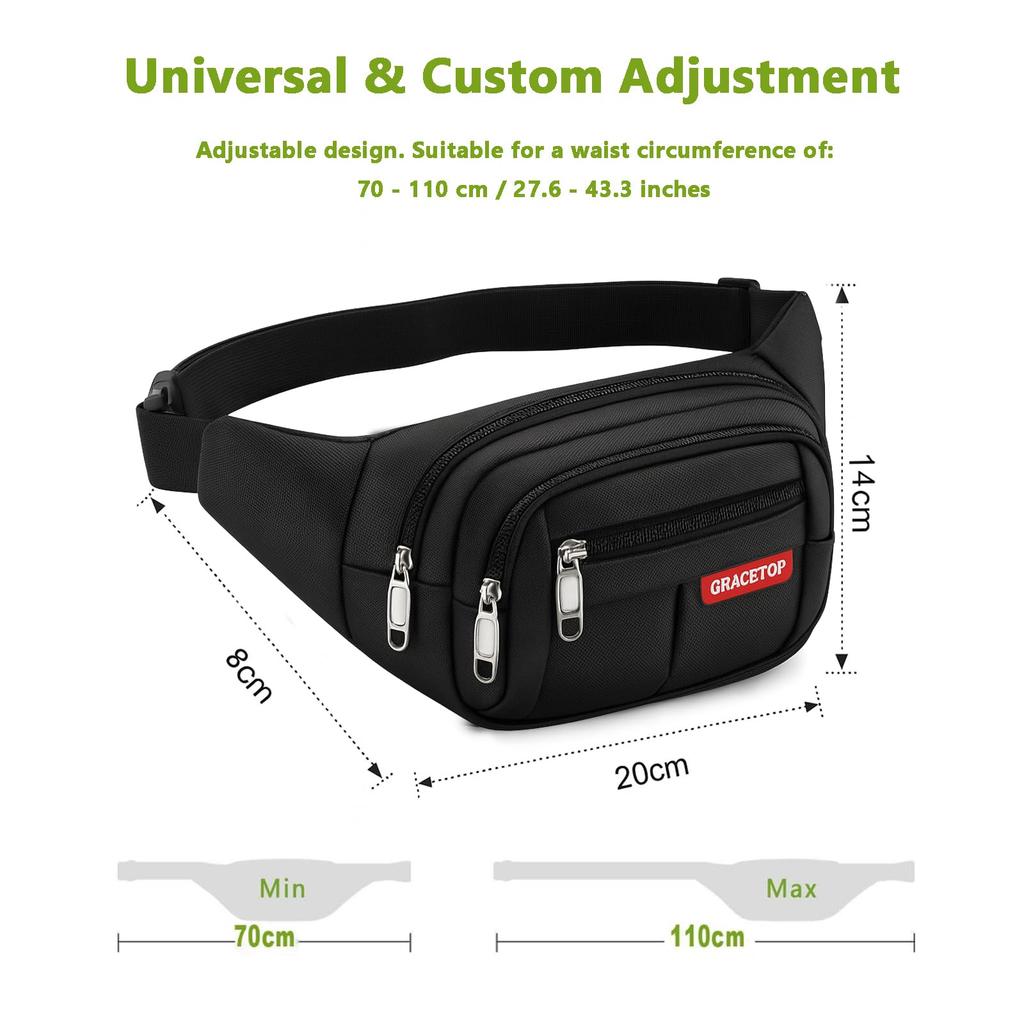 Gracetop Multifunctional Waist Fits Digital Water and Lightweight Hip Bag with 4 Ideal for Outdoor Suitable for Men and Women Bag, Smartphones,