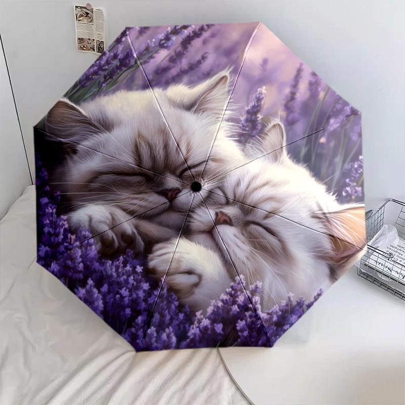 Muster mit zwei persischen Katzen, automatischer Klappschirm, tragbares und faltbares Design, 8 Schirmstäbe, ein Weihnachts- oder Geburtstagsgeschenk.
