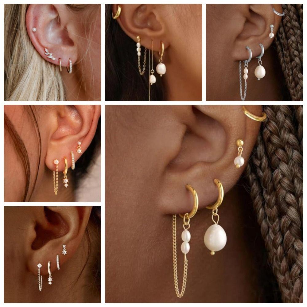 Hypoallergenic Pearl Drop Earrings Dainty Design Dangle Huggie Hoops  Women Jewelry