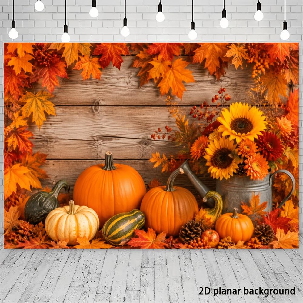 2D planar flag autumn harvest-themed banner background fabric featuring pumpkins and maple leaveszyc