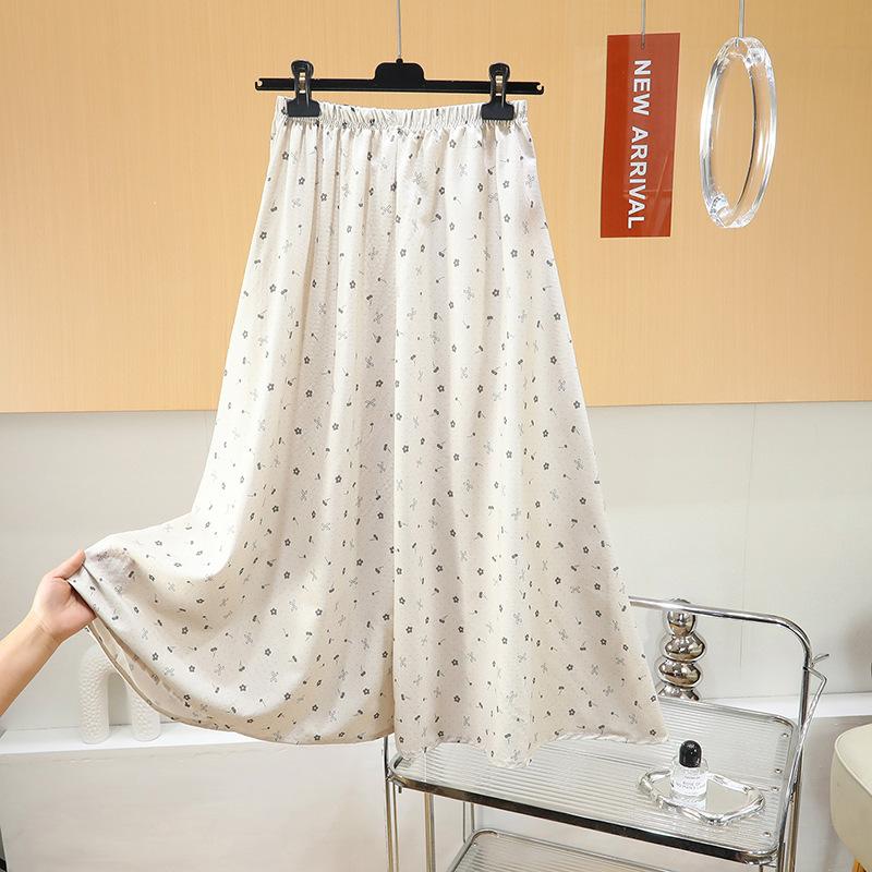 Cool cotton culottes, wide-leg pants, loose and drape, walking pants for home wear, thin legs, floral big swing a-word long skirt