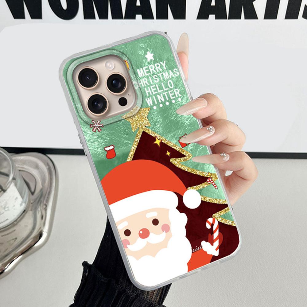 Glitter Santa Claus Christmas Tree Phone Case For iPhone 17 16 15 14 13 12 Pro Max 7 8 Plus 11 16e X XS XR SE Shockproof Cover