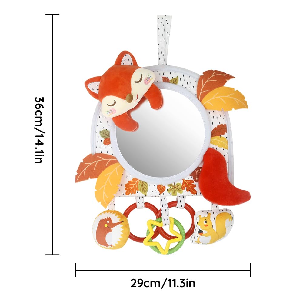 Caterbee Stroller Car Activity Animal for Baby Visual Development Toy & Mirror, Design, 0-36 Months, (Fox)