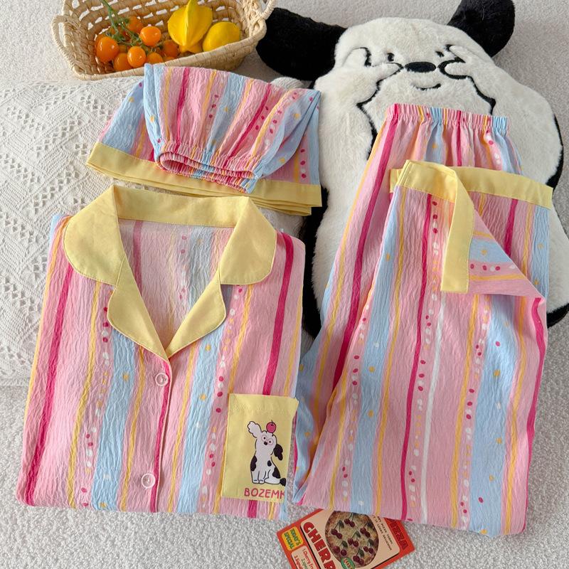 Dopamine Cute Puppy Short-Sleeved Pajamas Women'S Summer Cloud Cotton Loungewear Can Be Worn Outside Three-Piece Set