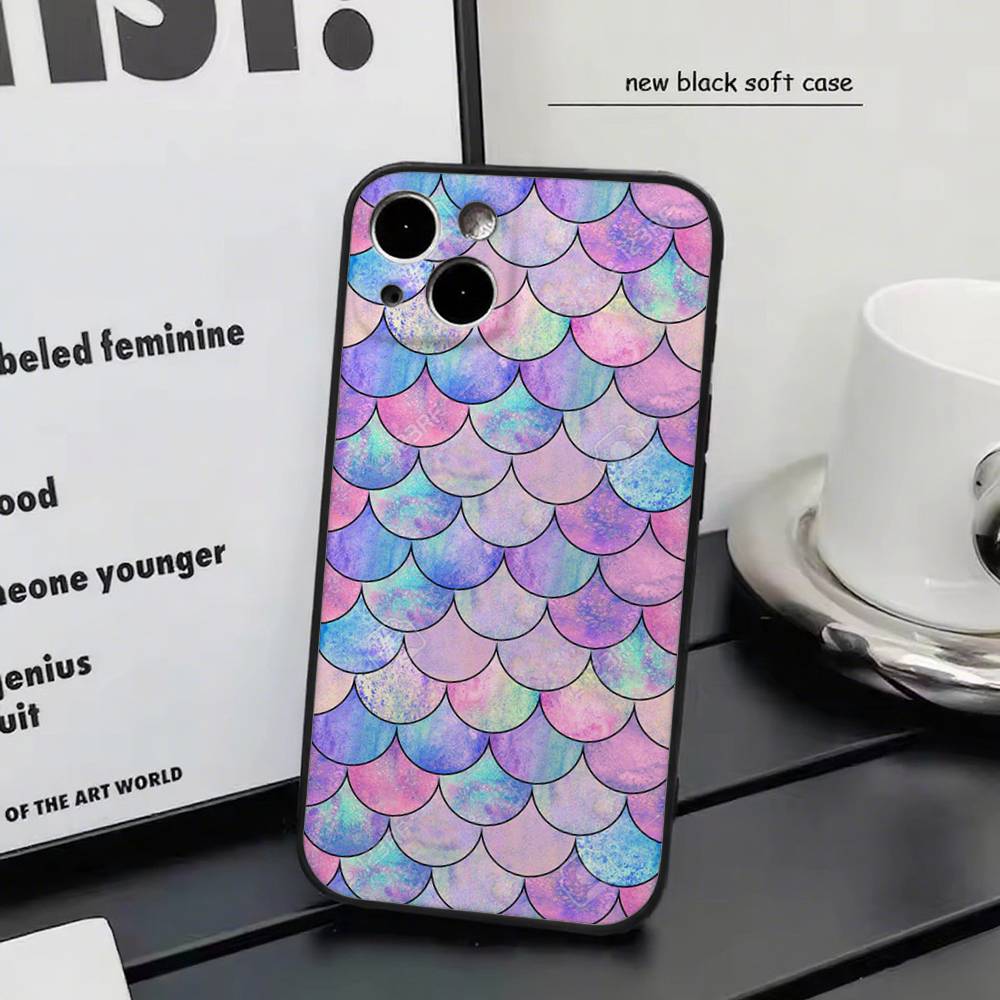 Mermaid Scale for iPhone 15 16 14 Plus 13 12 11 17 Pro Max 17 Air Black Soft Phone Cover