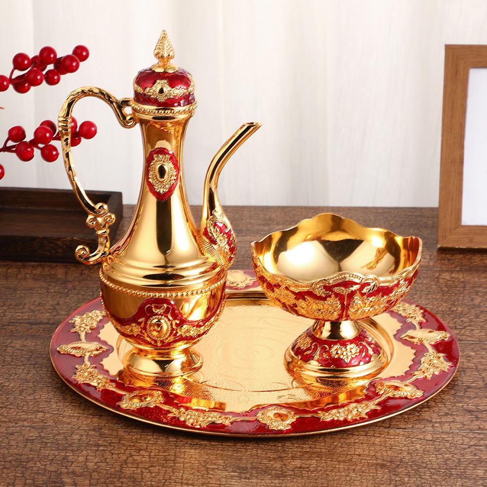 

European light luxury metal wine jug wine glass set retro creative home club decorative wine set exquisite gifts L красный