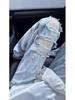 Light Blue Heavy-Duty Rhinestone Ripped Women's Jeans - 2026 Summer Loose Lace Design