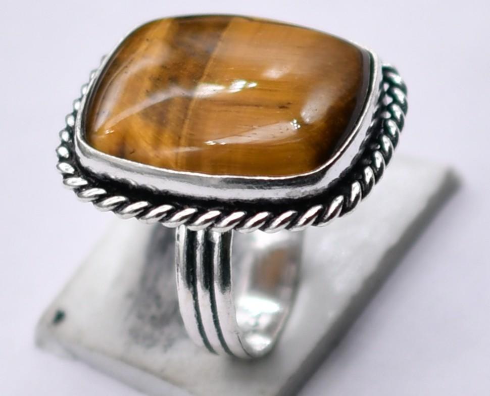 Tiger Eye Natural Gemstone Antique Silver Ring US Size-6.75 R 5125