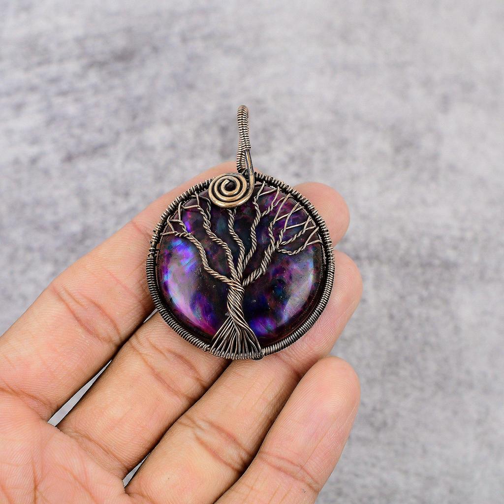 Tree Of Life Multi Flash Labradorite Handmade Pendant, Natural Gemstone Jewelry, 999 Copper Wire Wrapped Pendant Jewelry, For Gift