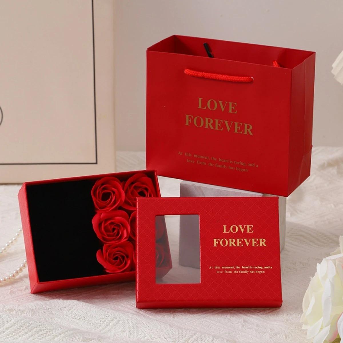 

Romantic Gift Packaging Box with Bag Flower Valentine s Day Rose Gift Box for Ring Pendant Jewelry Present Window Opening Design 14x11.7x6cm&12.5x8.5x4.5cm