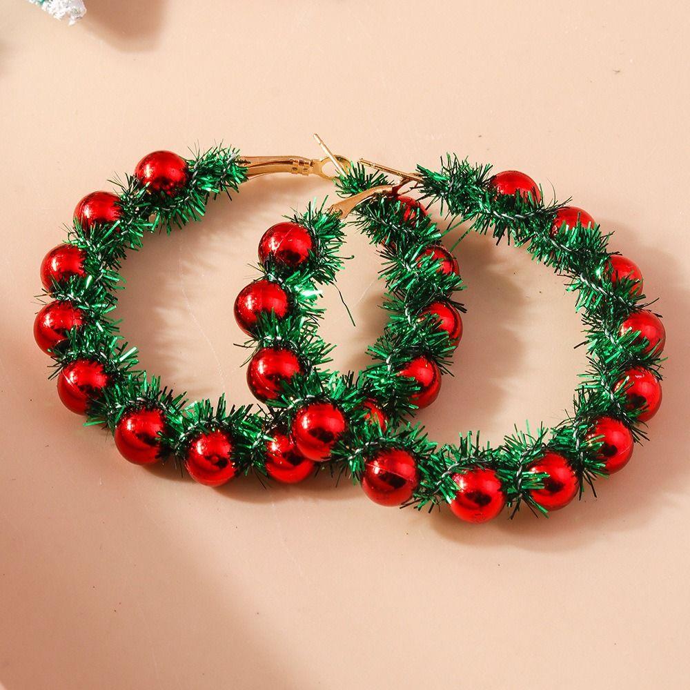 Party Festival Christmas Drop Earrings Xmas Tree Wreath Circle Earrings Women Girls