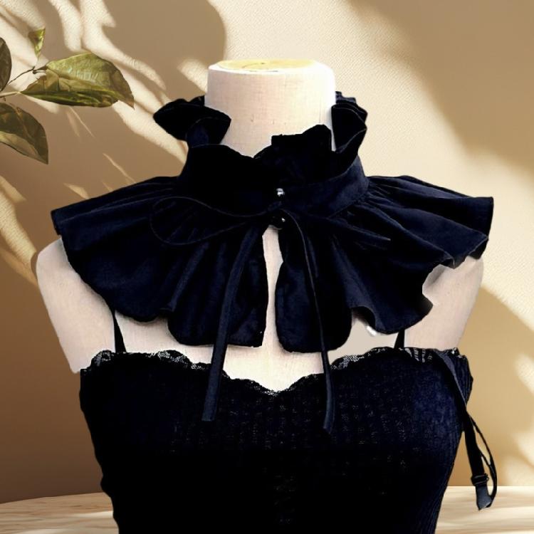 Vintage Victorian Ruffle Stand False Collar with Ribbon Bowknot Pleated Shawl Cape Boleros for Wedding And Evening Wear