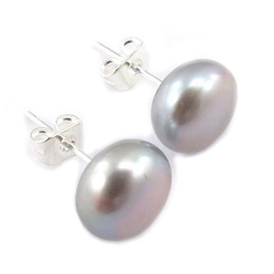 [K1118] - Gray 'Perla' Earrings 8-9 Mm