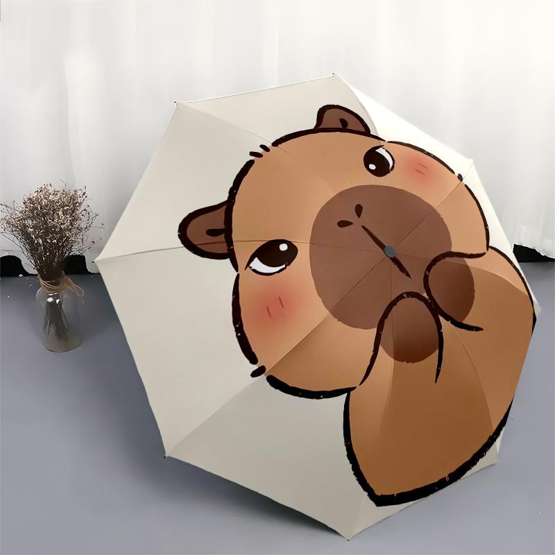 Capybara Automatic Folding Umbrella  Simple 8 Rib Design, Bright Cartoon Pattern, Durable Iron Frame, Suitable For Travel, Outdoor, Beach  C