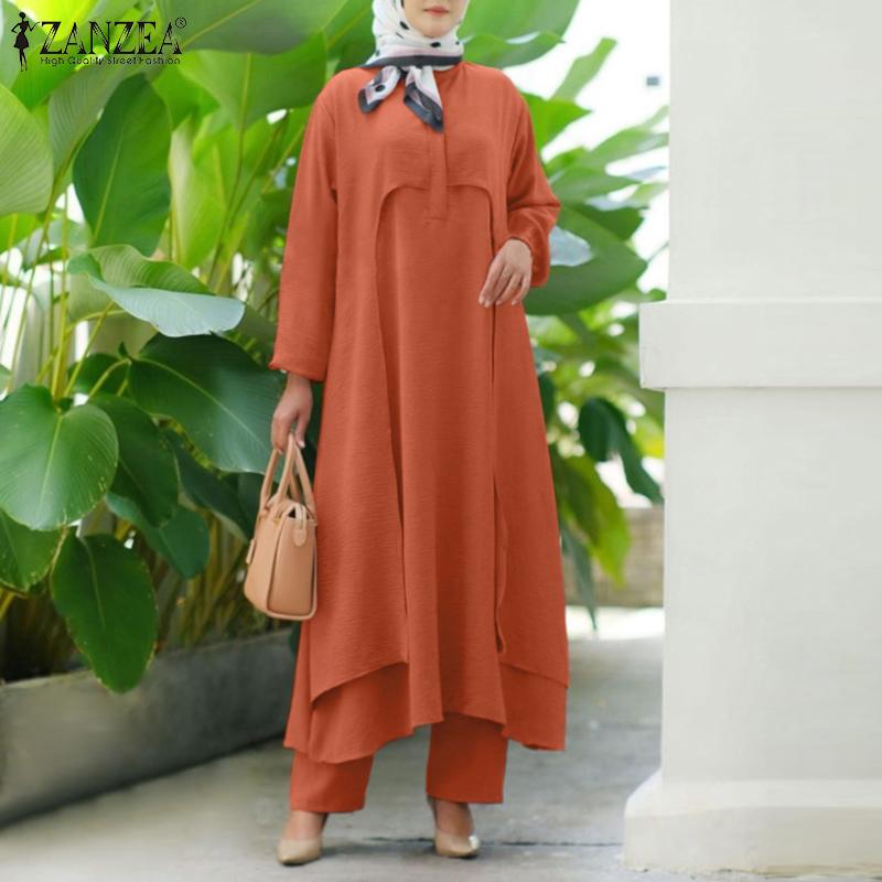 

ZANZEA Ретро наряды Женская блузка и брюки Повседневный комплект из двух предметов