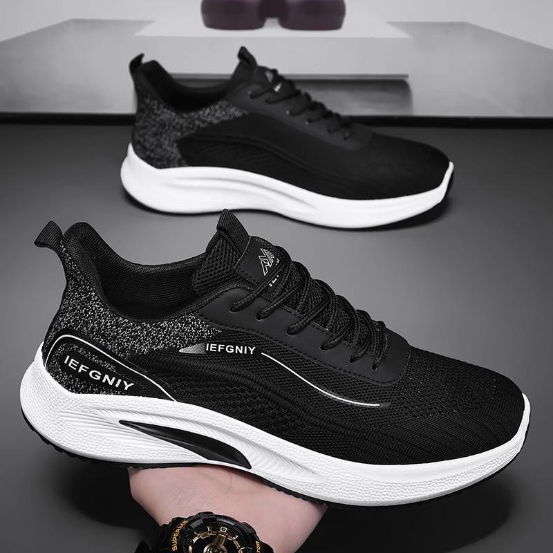 2025 Men's Black Breathable Mesh Running Shoes - Odor-Resistant Casual Lightweight Sneakers