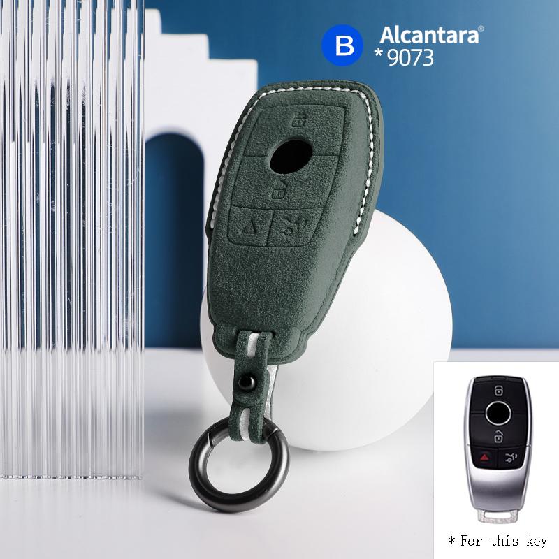 For Mercedes Benz C200L E300L S320 S350LS500l AMG GLC Alcantara Suede Car Key Case Cover Shell 4buttons Keychain