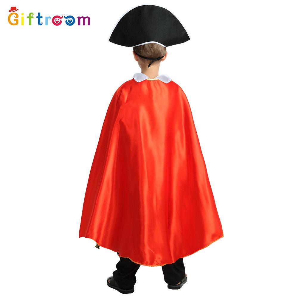 Classic Caribbean Pirate Costume For Kids With Vibrant Red Cloak And Soft Polyester Fabric
