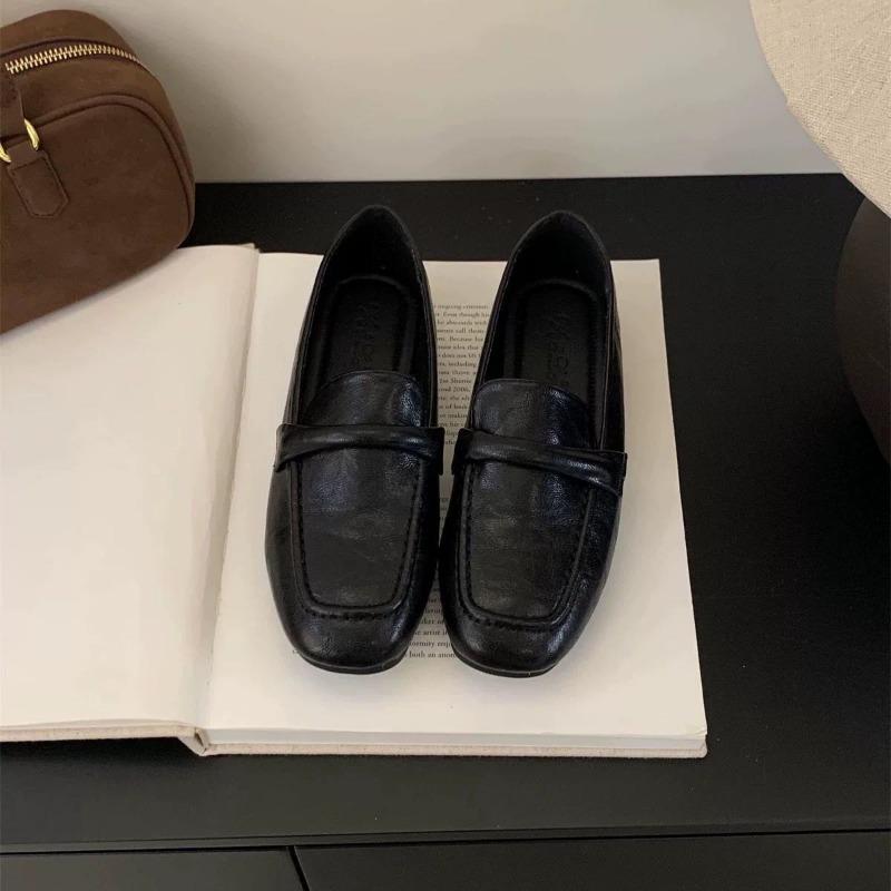 

Spring and summer versatile models are very soft and easy to wear, genuine leather retro round head one-pedal British small leather shoes single shoes 35 чёрный