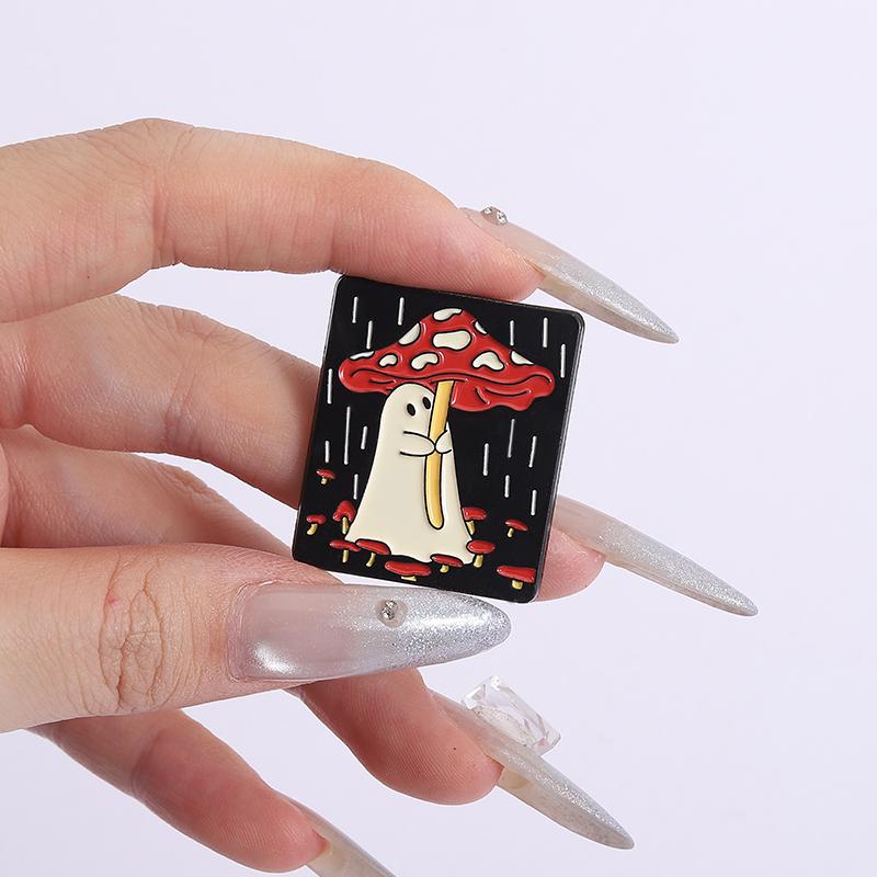 Halloween Ghost Mushrooms Enamel Pins Custom Mushroom Cap Brooches Lapel Badges Clothes Punk Jewelry Gift for Kids Friends