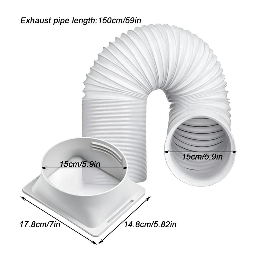 1.5m Portable AC Exhaust Hose With Square Connector Adjustable Length Window Vent Hose, Universal Air Conditioner Tube