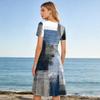 Women’s Casual Vintage Floral Print Short Sleeve V Neck Midi Dress with Relaxed Fit Lightweight Fabric
