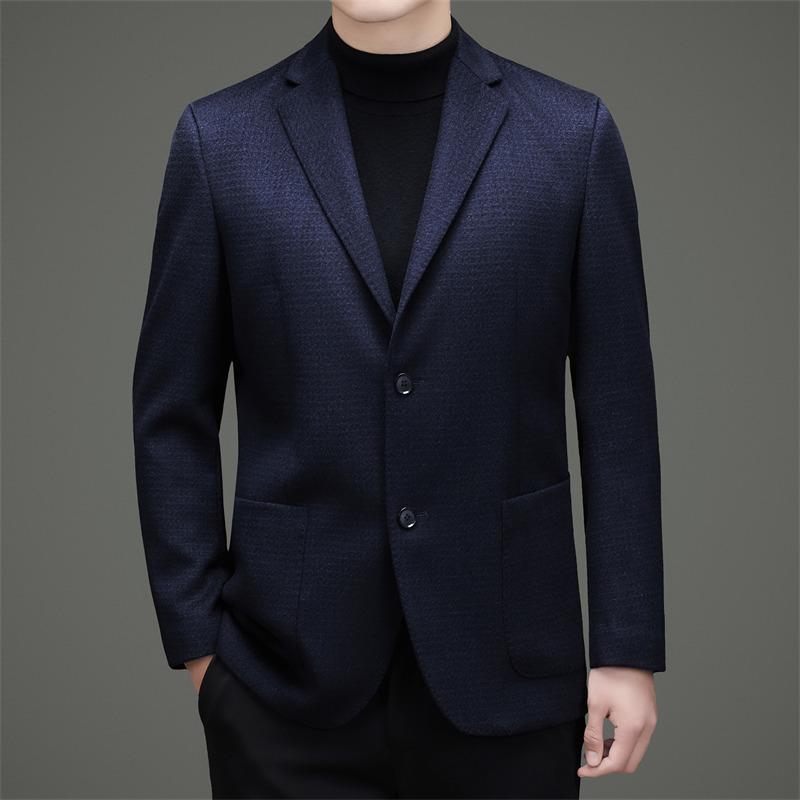 90% Wool 10% Cashmere High-end Business Casual Men's Wool Suit Autumn and Winter Blue Plaid Coat