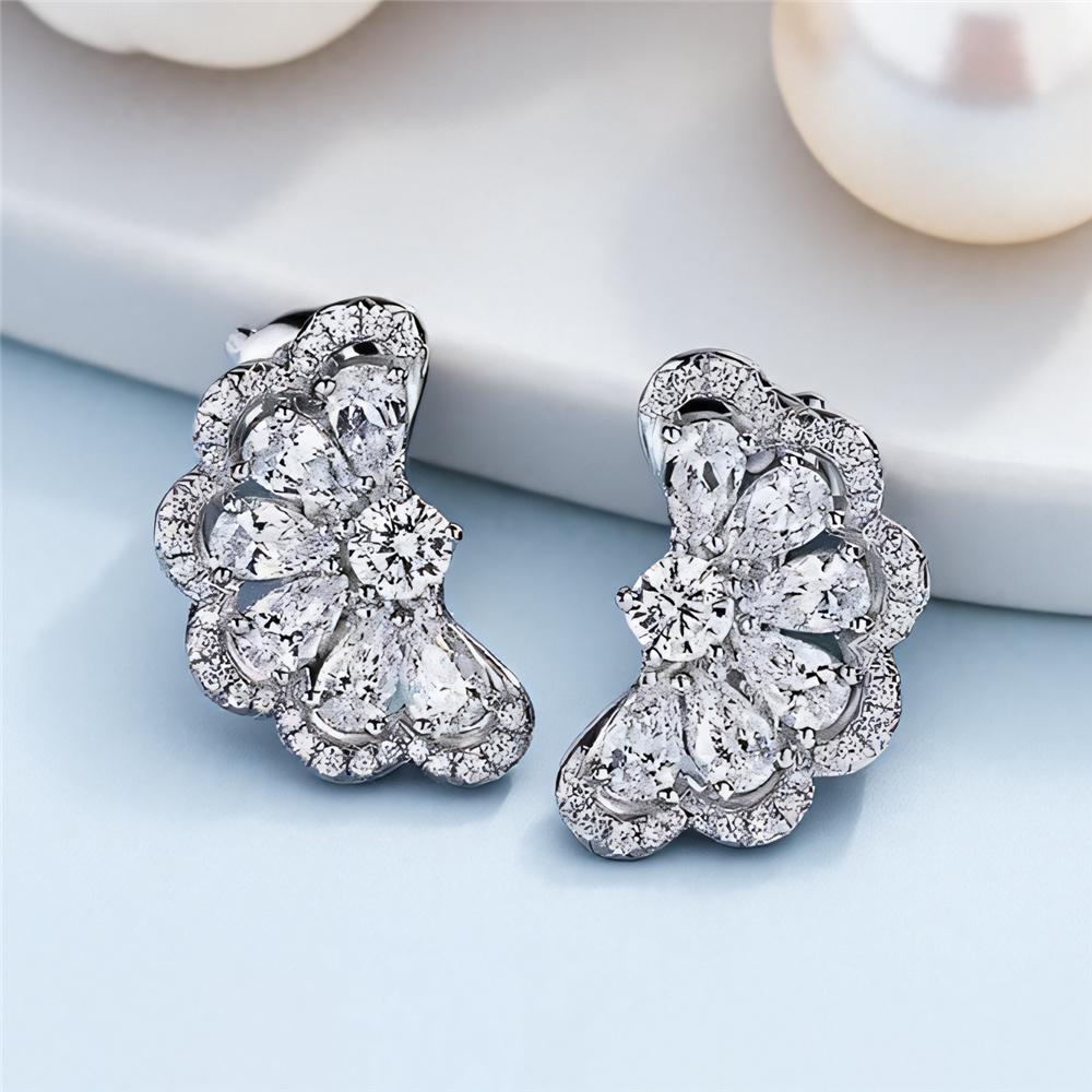Cute Female White Zircon Stone Silver Color Stud Earrings Lovely Bridal Wedding Jewelry For Women