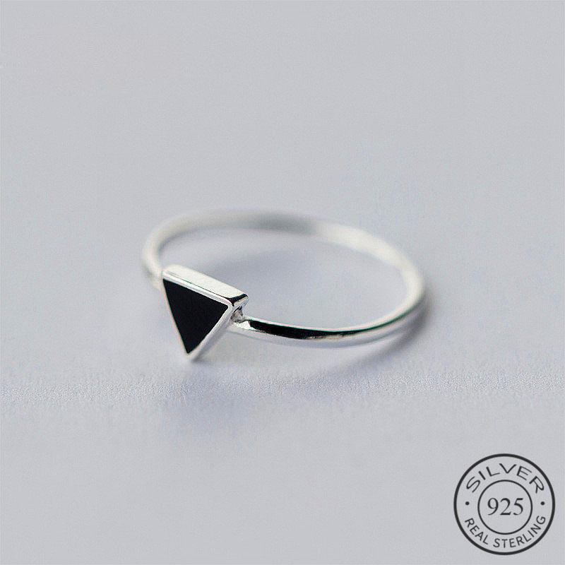 

Real 925 Sterling Silver Geometric Black Enamel Triangle OL Adjustable Ring Minimalist Fine Jewelry For Women Party Gift resizable