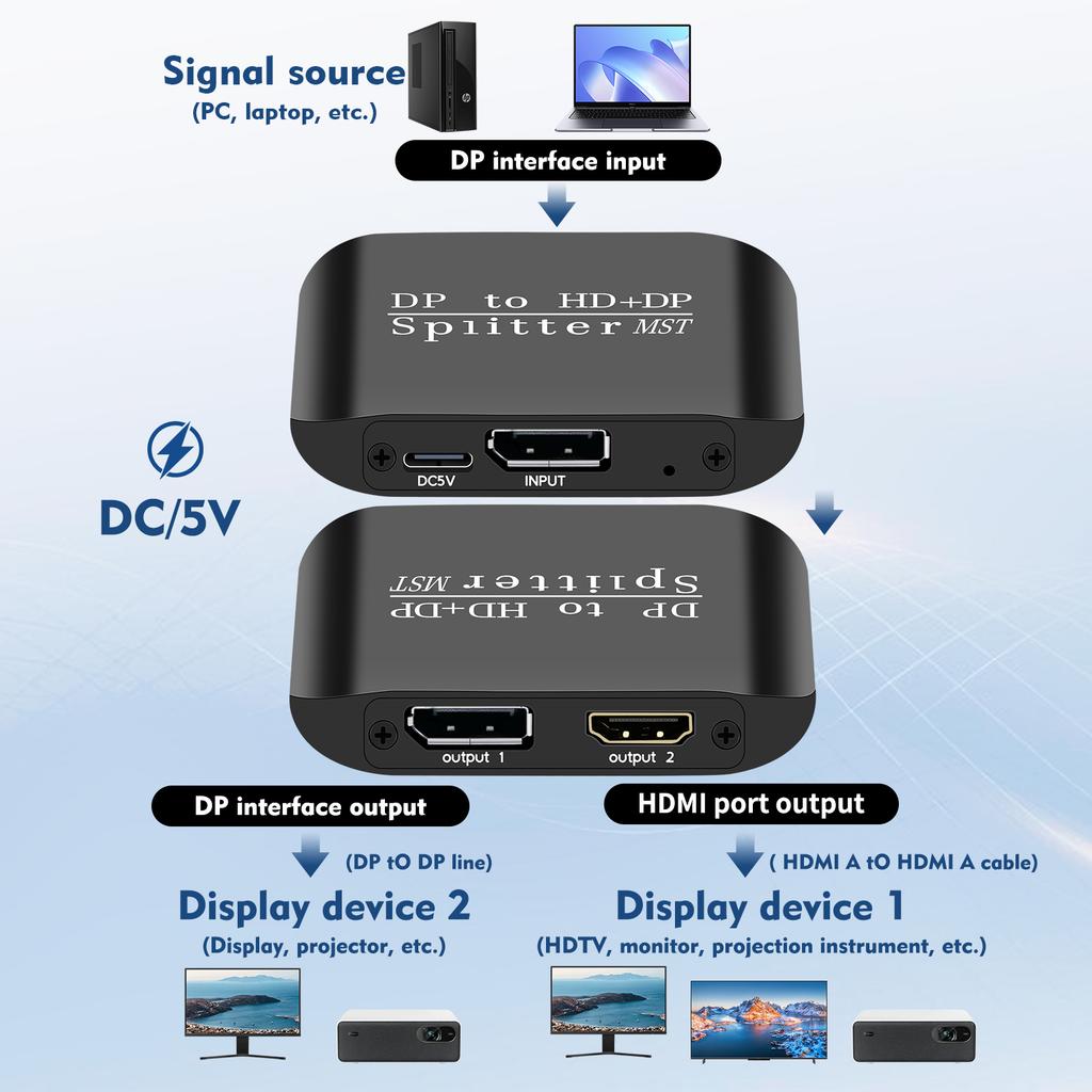 NK-W60 DP To HD+DP 4K 60Hz Splitter MST/SST Adapter for Dual Display/Mirror Display