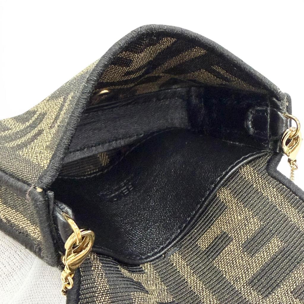 Great FENDI Nano bucket FF Logo Metal Zucca Pattern 2-Way Chain Shoulder Pouch Used
