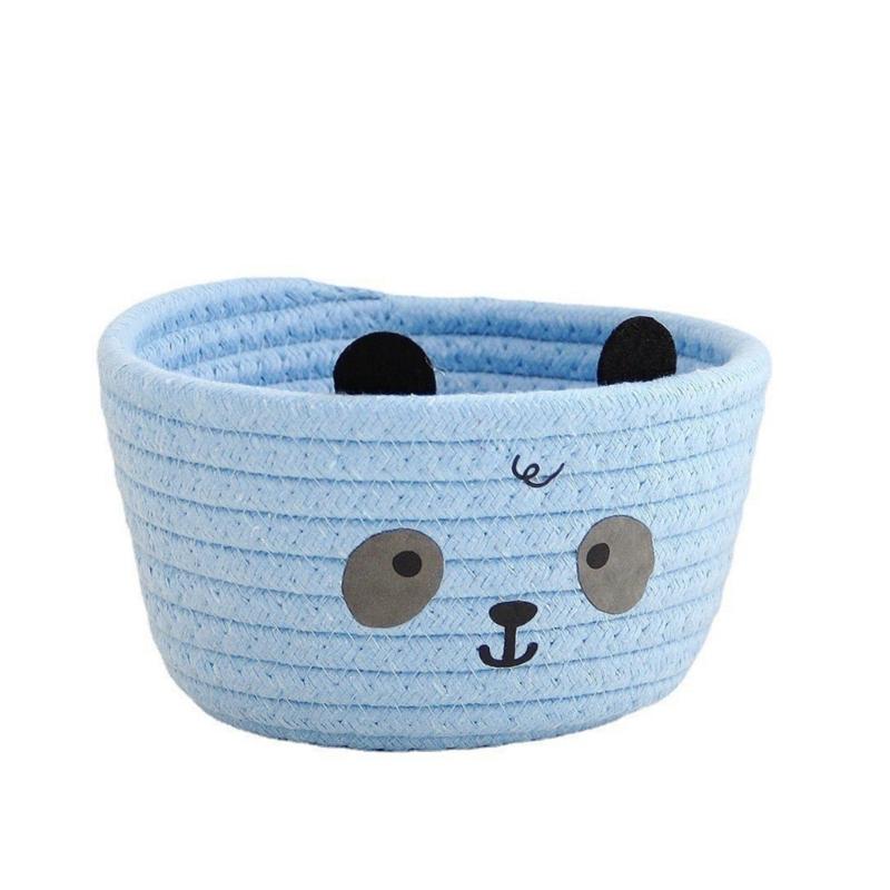 Sturdy Handwoven Cotton Rope Storage Basket with Adorable Pandas Designs Portable for Household Use Organization Items