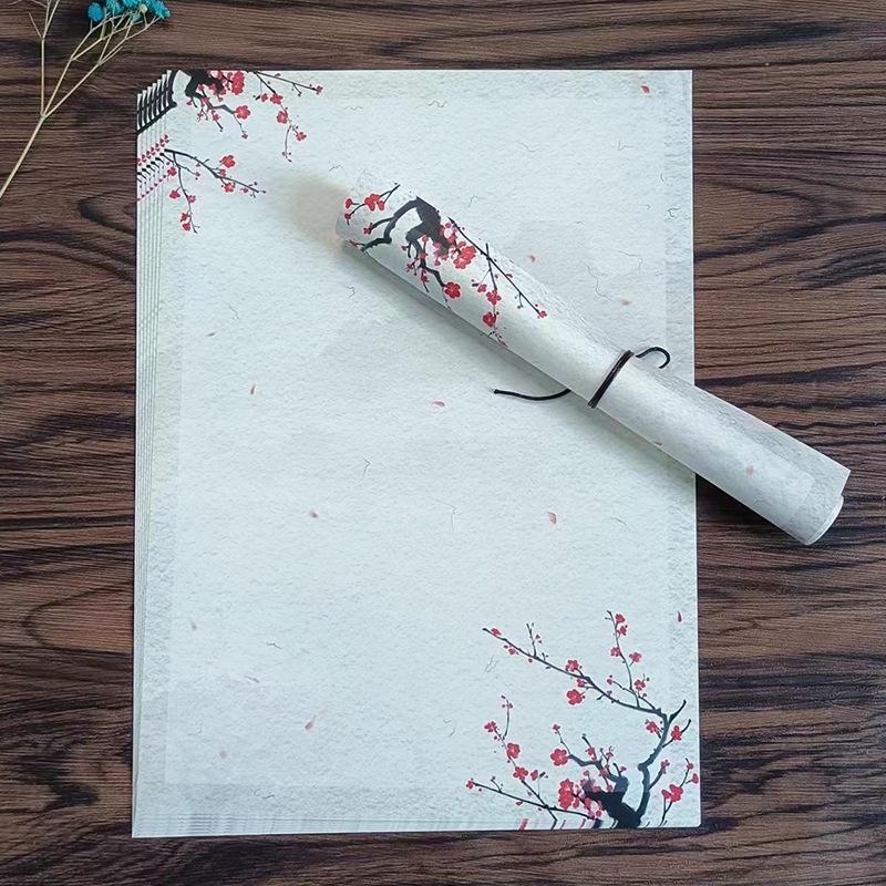A5/A4 Elegant Zen Floral Double-Sided Full-Color Letter Paper, Hand-Painted Retro Style