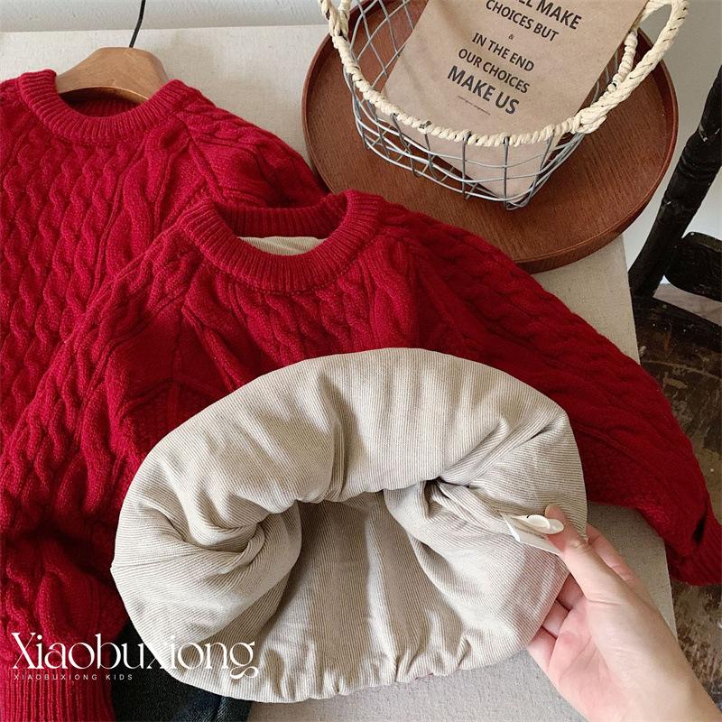 Red Christmas Knit Sweater for Baby Boys and Girls Fall Winter Pullover Base Layer