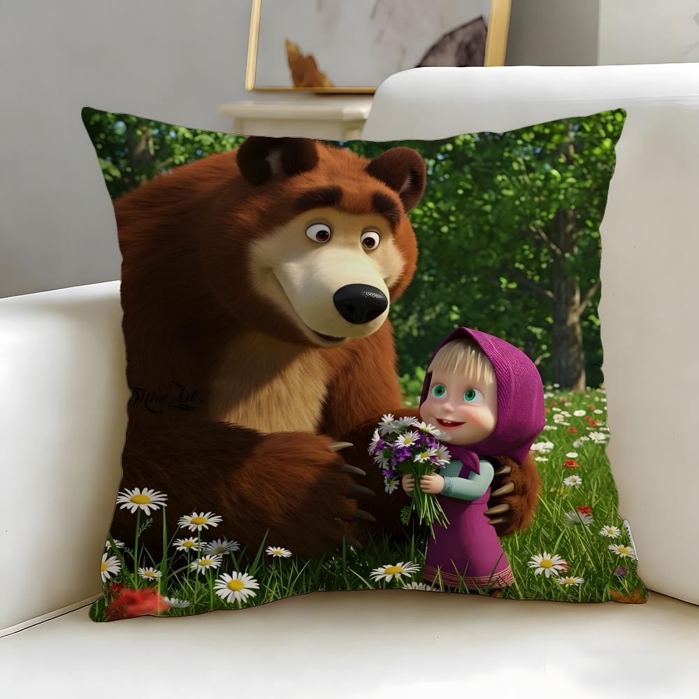 Klassische Zeichentrickfigur Mascha und der Bär Kissenbezug Weich Leicht zu waschen Kissenhülle Vielseitig für Sofa Bett Reise und Büro