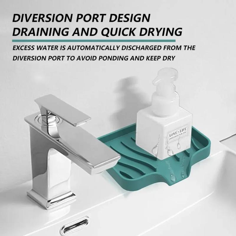 Umywalka Taca na mydło Szczotka Gąbka Butelki Organizer Kuchnia/Łazienka Silikonowy Uchwyt na mydło z Wbudowaną Krawędzią Odpływową