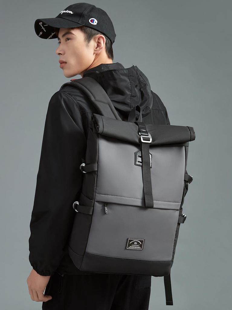 Cool Craftsman Waterproof Roll-Top Backpack: Expandable, Large Capacity, Simple Business Charging Backpack for Men and Women.