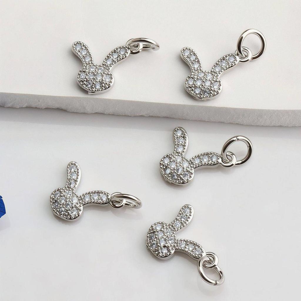 Pozlacený 14K zlatem přívěsek králíka se zirkony pro DIY náramky a náhrdelníky