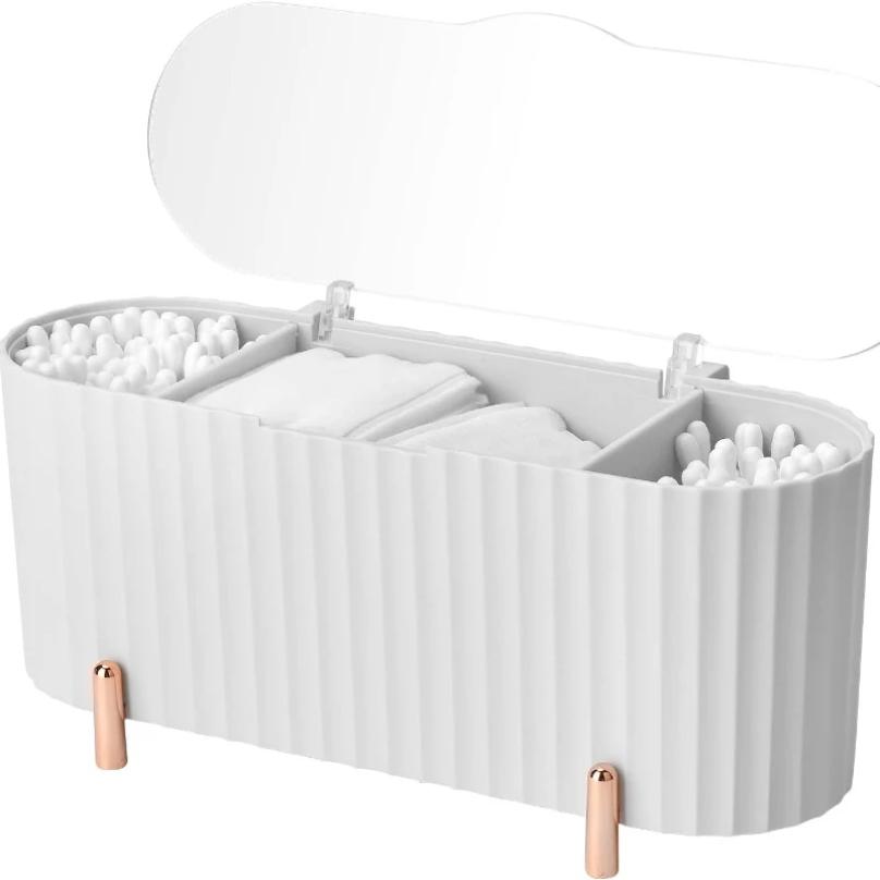 

3 Compartments Makeup Pads Container Cotton Swab Holder Bathroom Organiser Dispenser for Cotton Buds Cotton Tips Beauty Eggs білий