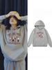 Vintage Print Cotton Hooded Sweatshirt with Pocket - Casual, Loose Fit for Couples