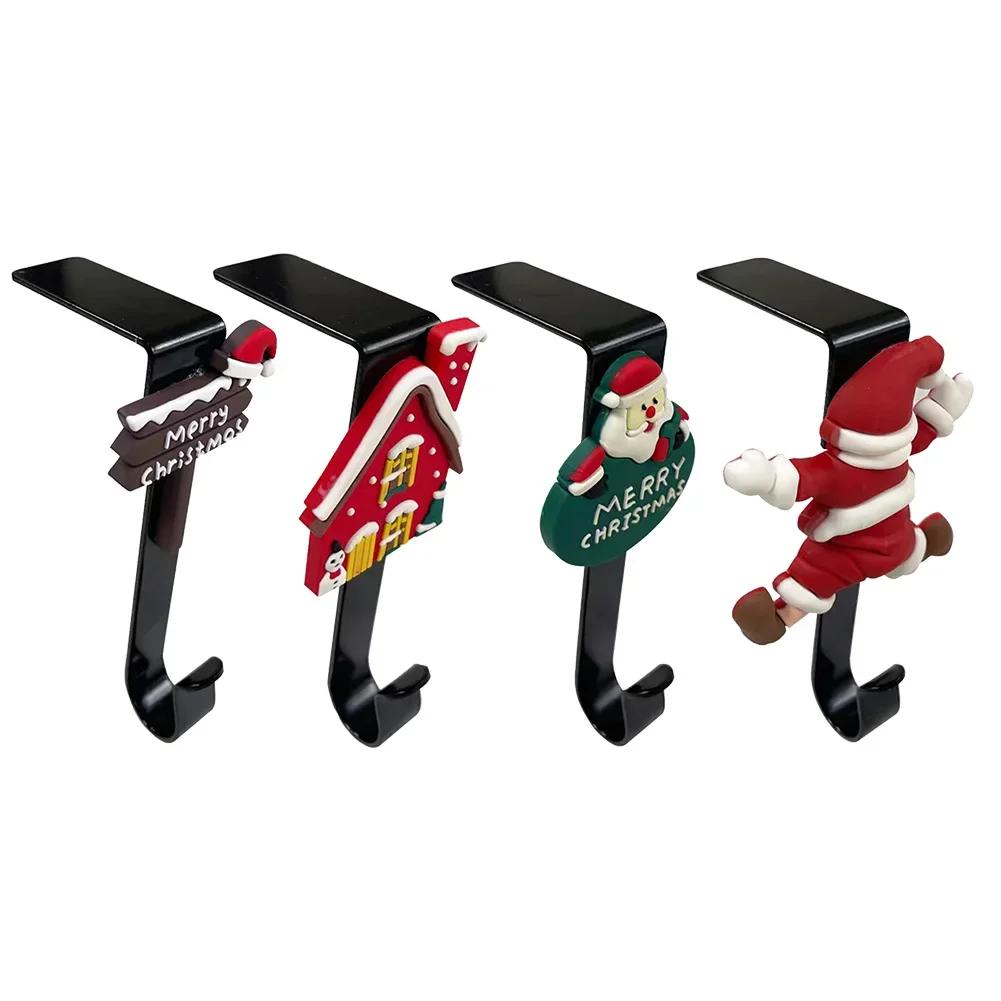 Christmas Stocking Hanger For Mantel Christmas Stocking Holder Hang Ornaments Santa Claus Convenient Hooks Xmas Stocking Holder